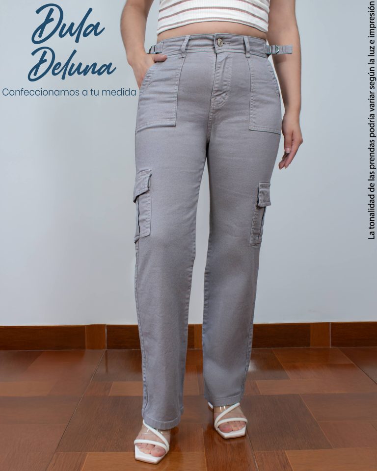 Pantalón Cargo Mujer Casual Universitario Jean con Regulador