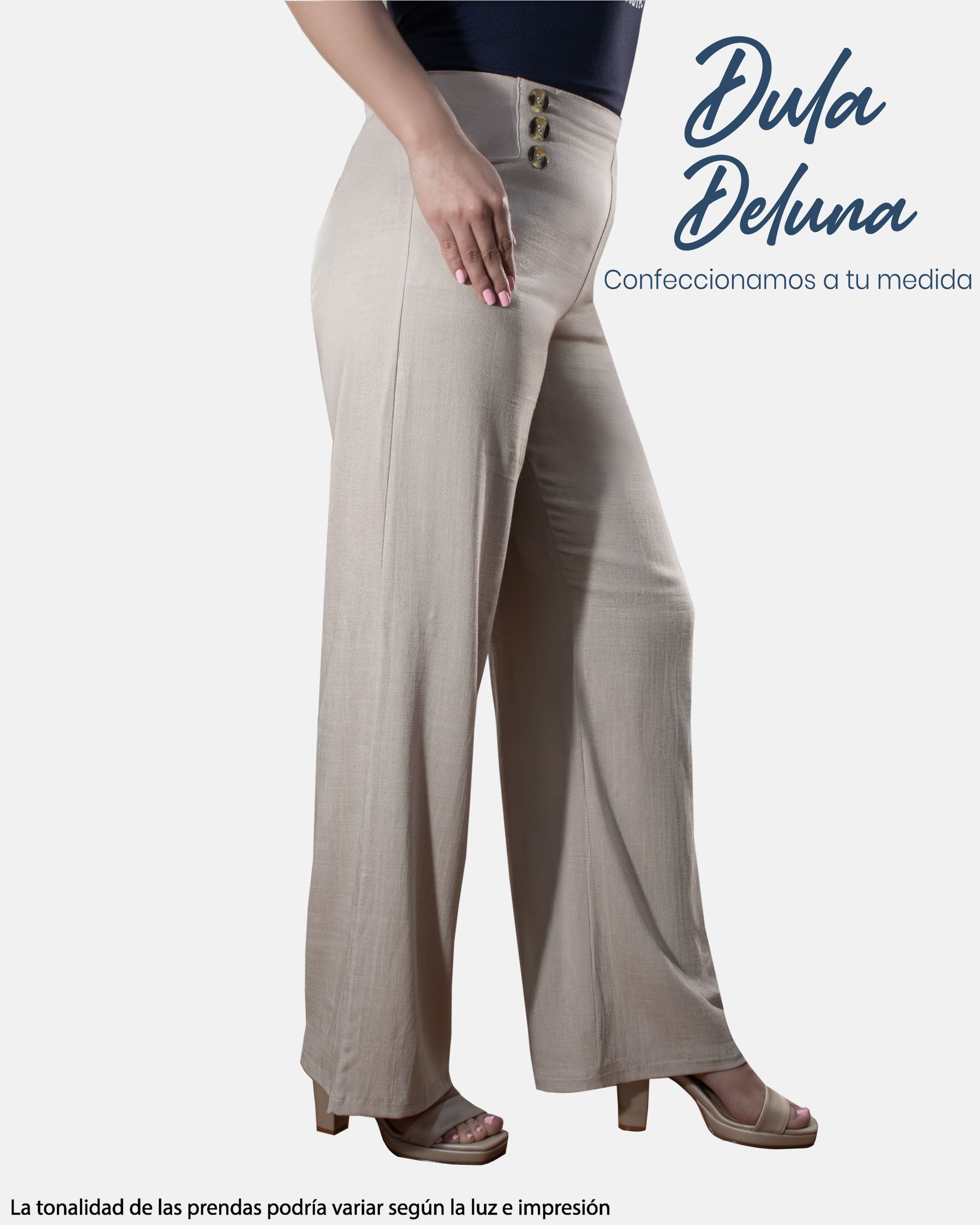 Pantalón Palazo para Mujer Oficina Casual Lino Tiro Alto