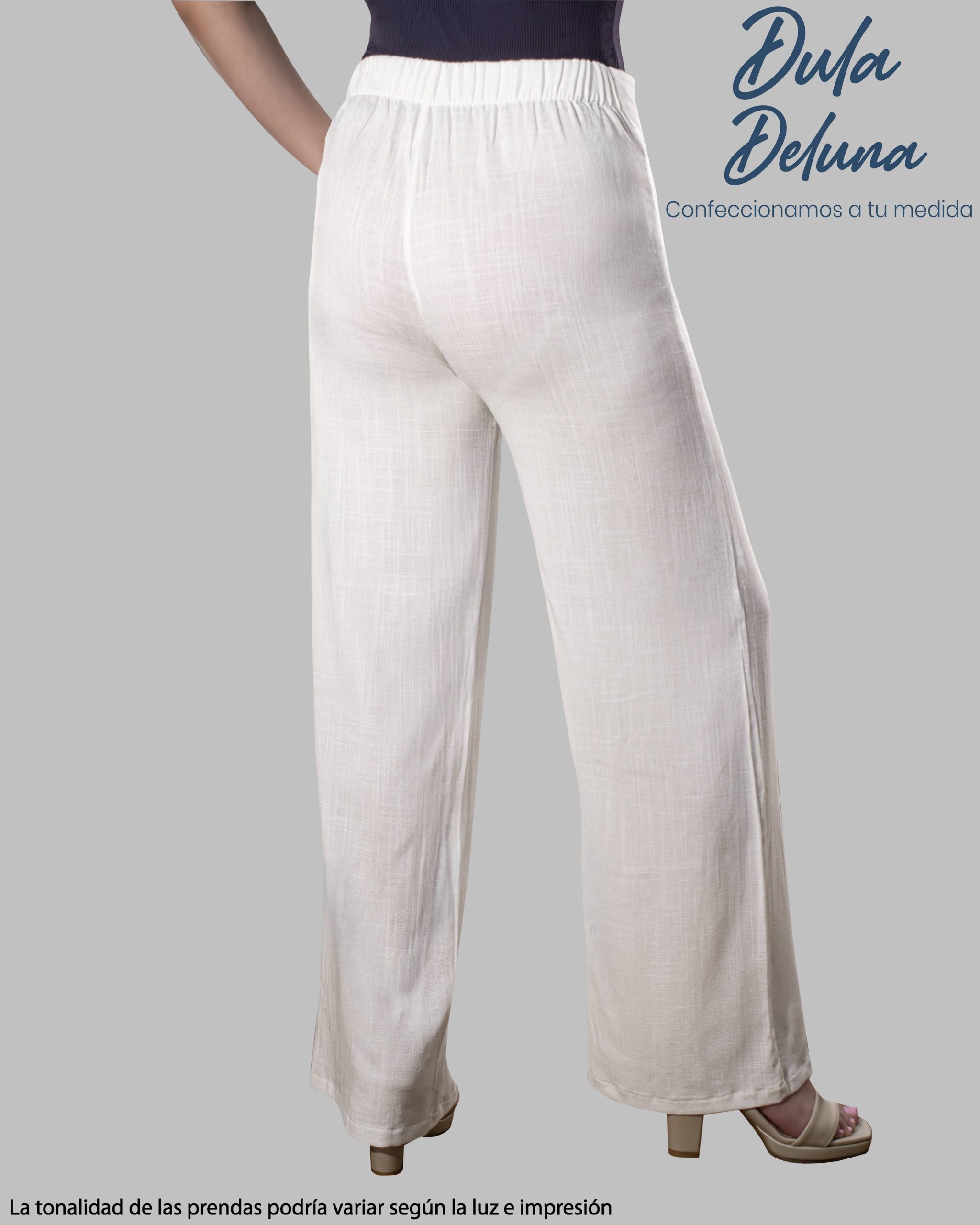 Pantalón Palazo Mujer Oficina Casual Lino Tiro Alto