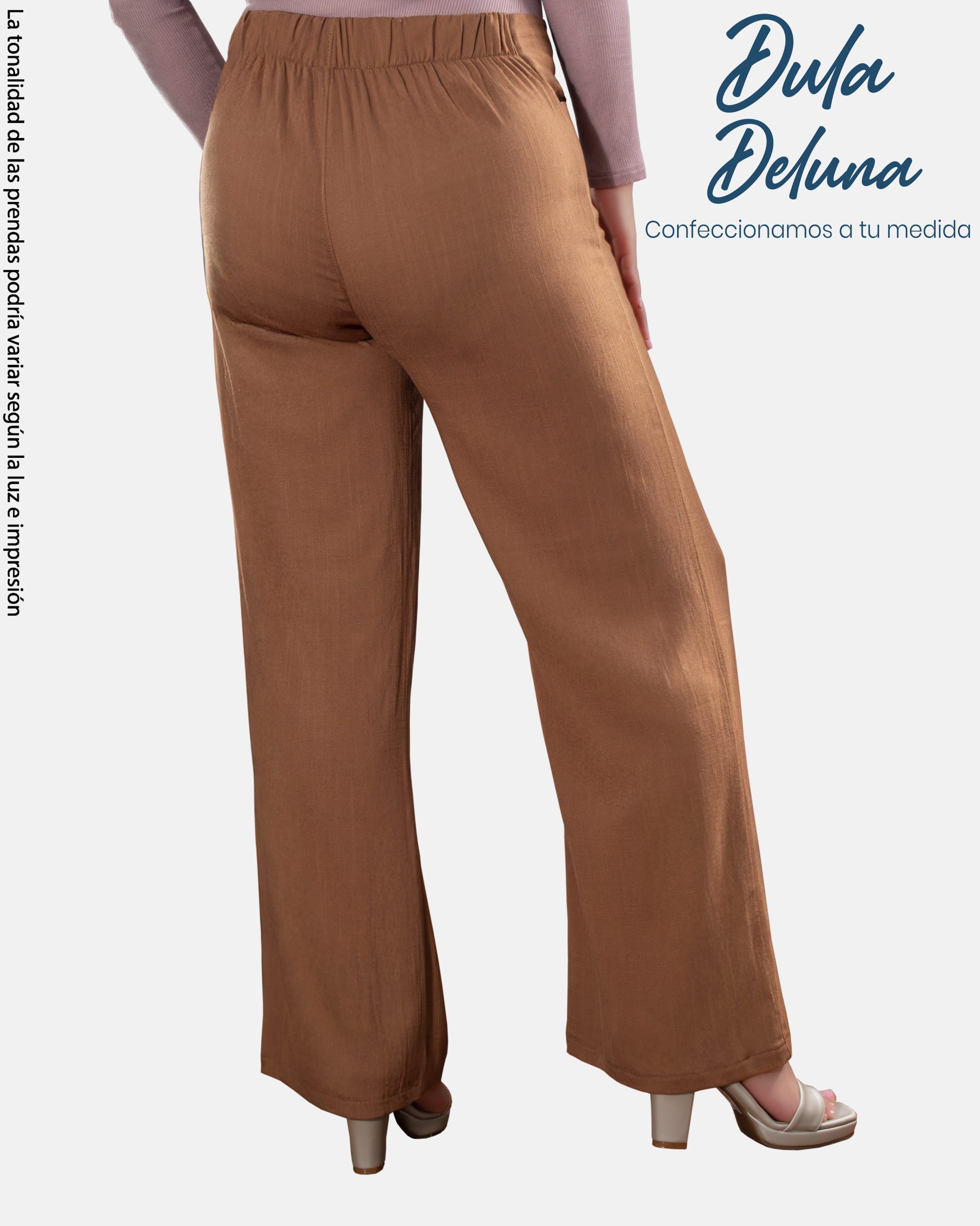 Pantalón Palazo Mujer Oficina Casual Lino Tiro Alto