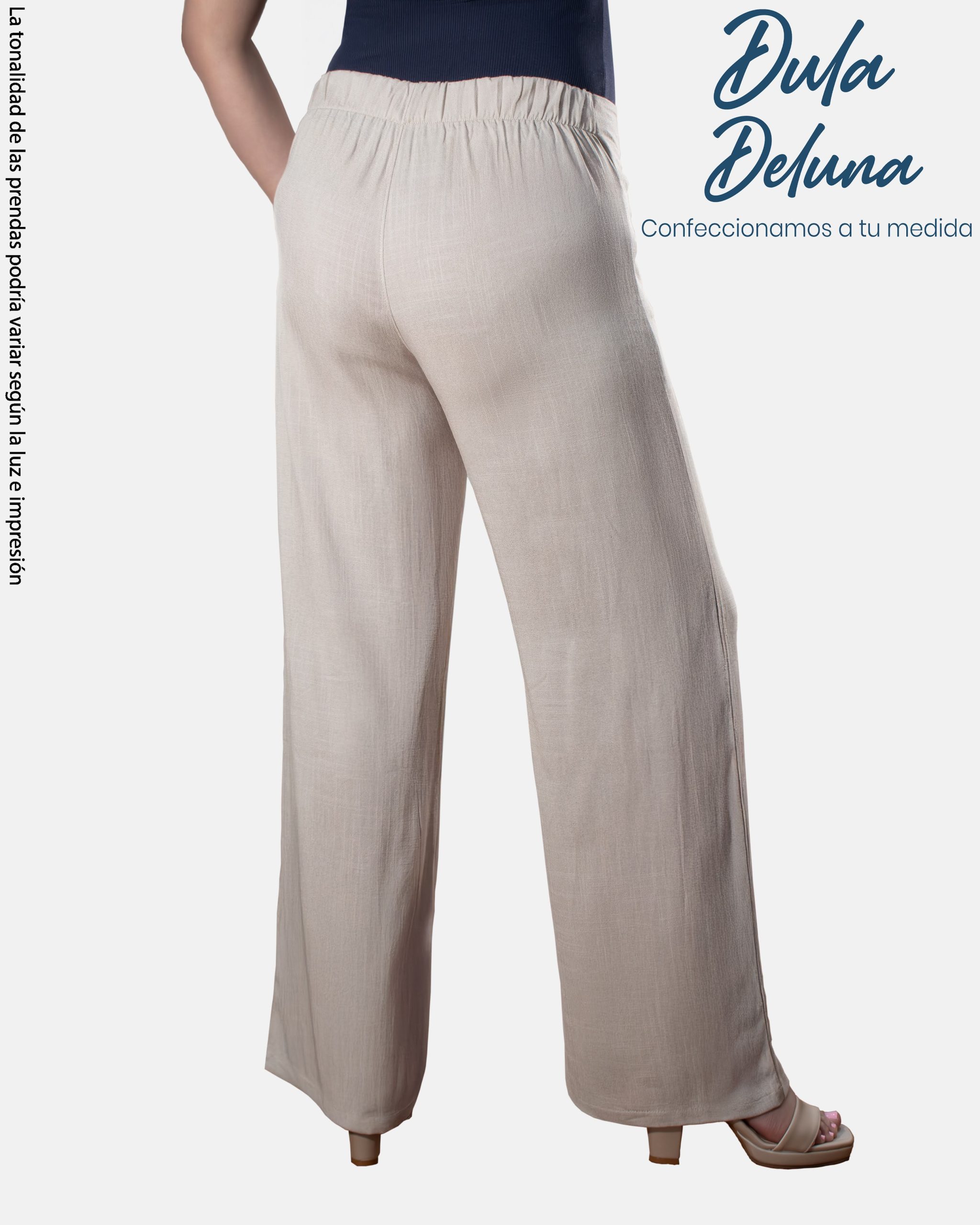 Pantalón Palazo Mujer Oficina Casual Lino Tiro Alto
