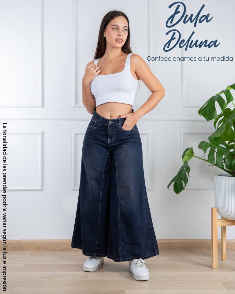 Pantalón Mujer Jean Palazo Casual Juvenil Tiro Alto Mega