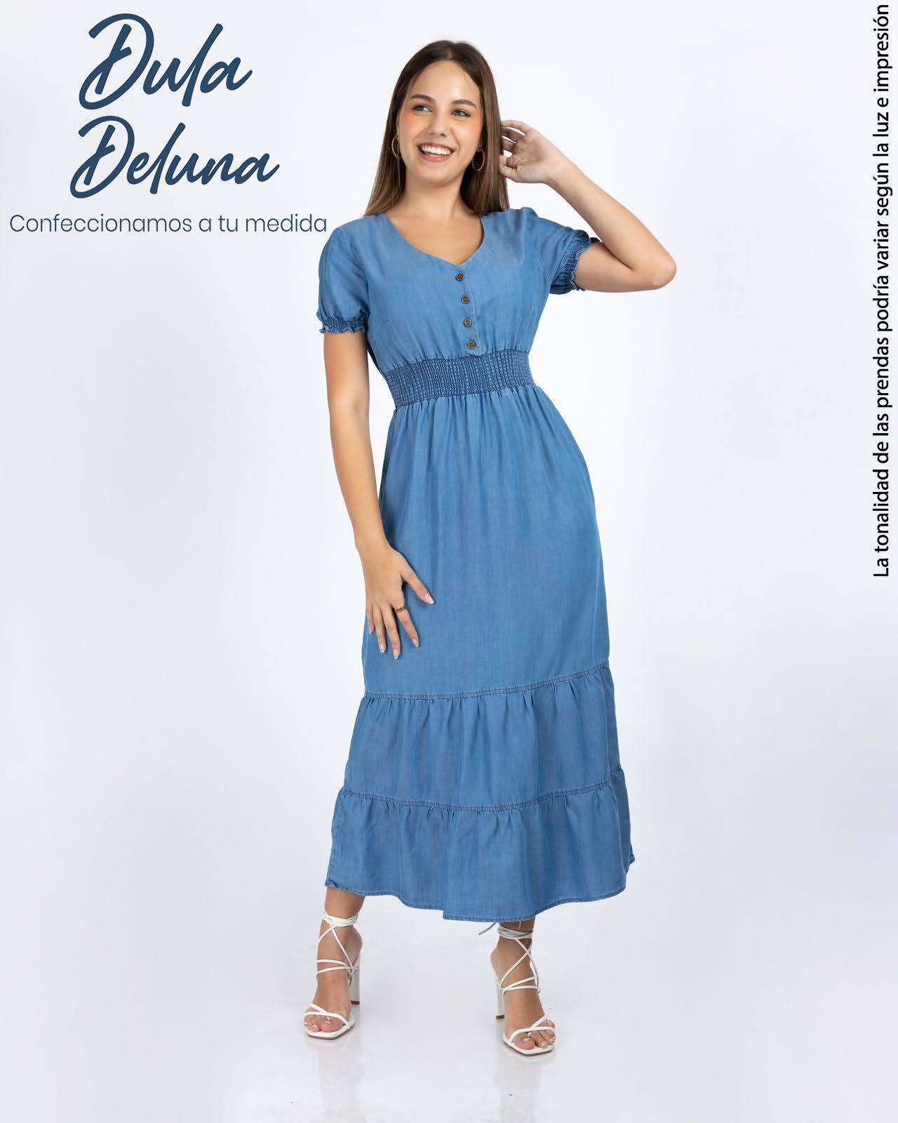 Maxi Vestido Largo de Mujer Casual Fiesta Denim Manga Corta Erika