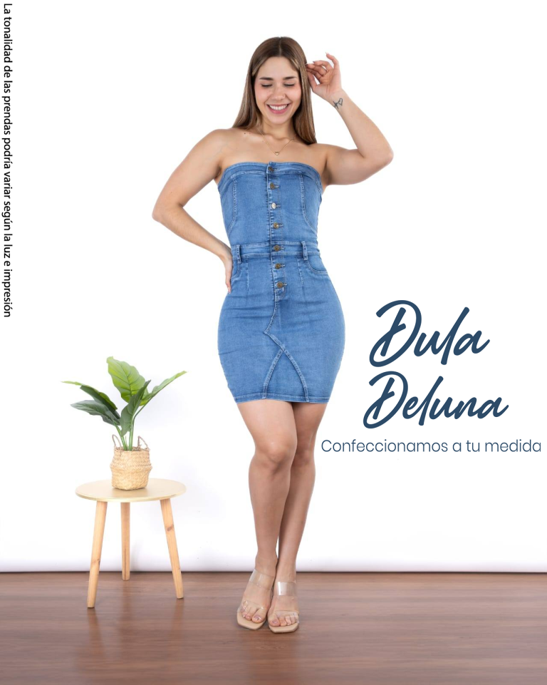 Vestido Mujer Corto Casual Elegante Denim Strapless Stretch Fresia