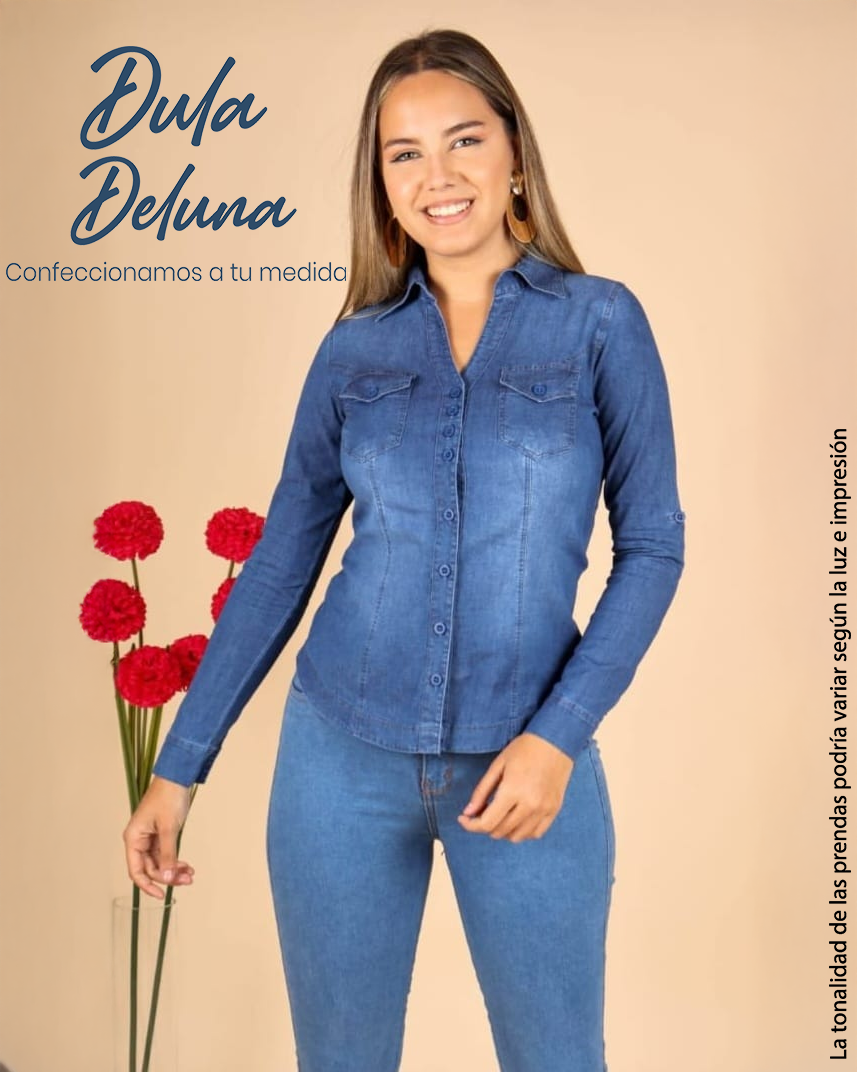 Camisa Mujer Casual Elegante Denim Manga Larga Kamila