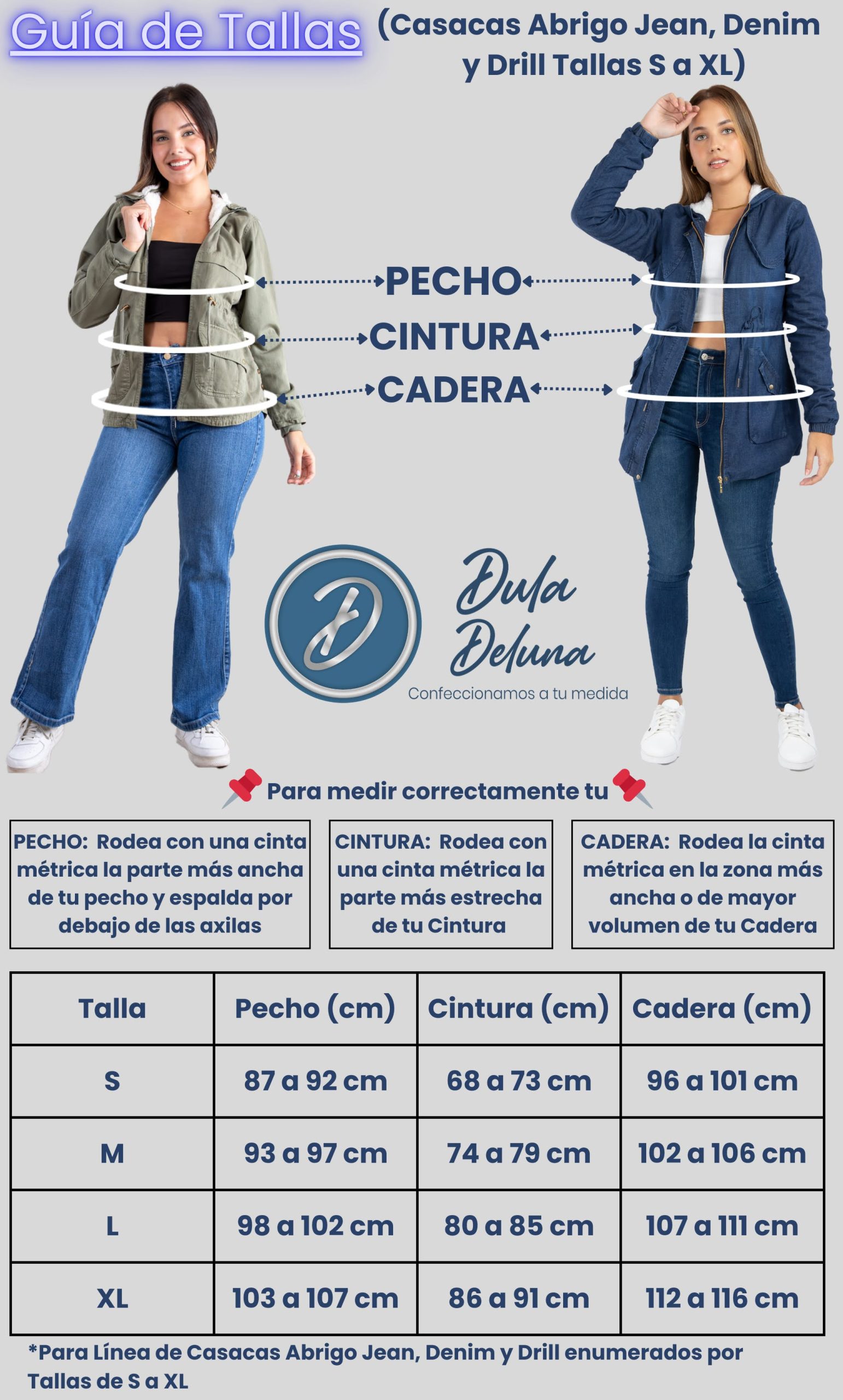 Casacas Abrigo Jean, Denim y Drill