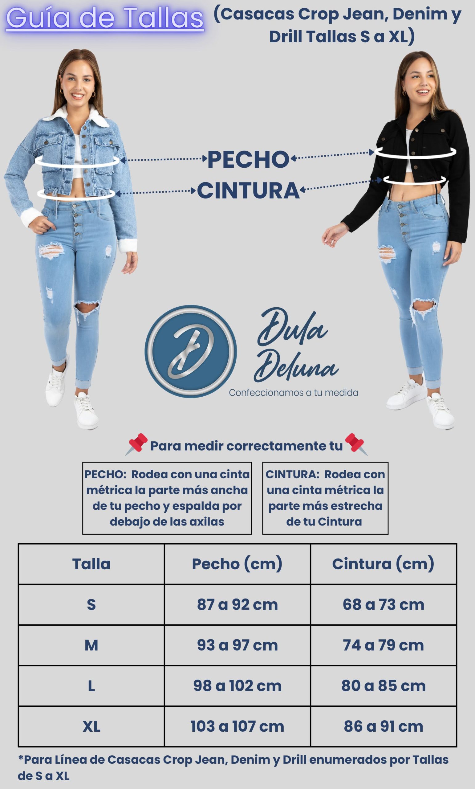 Casacas Crop Jean, Denim y Drill