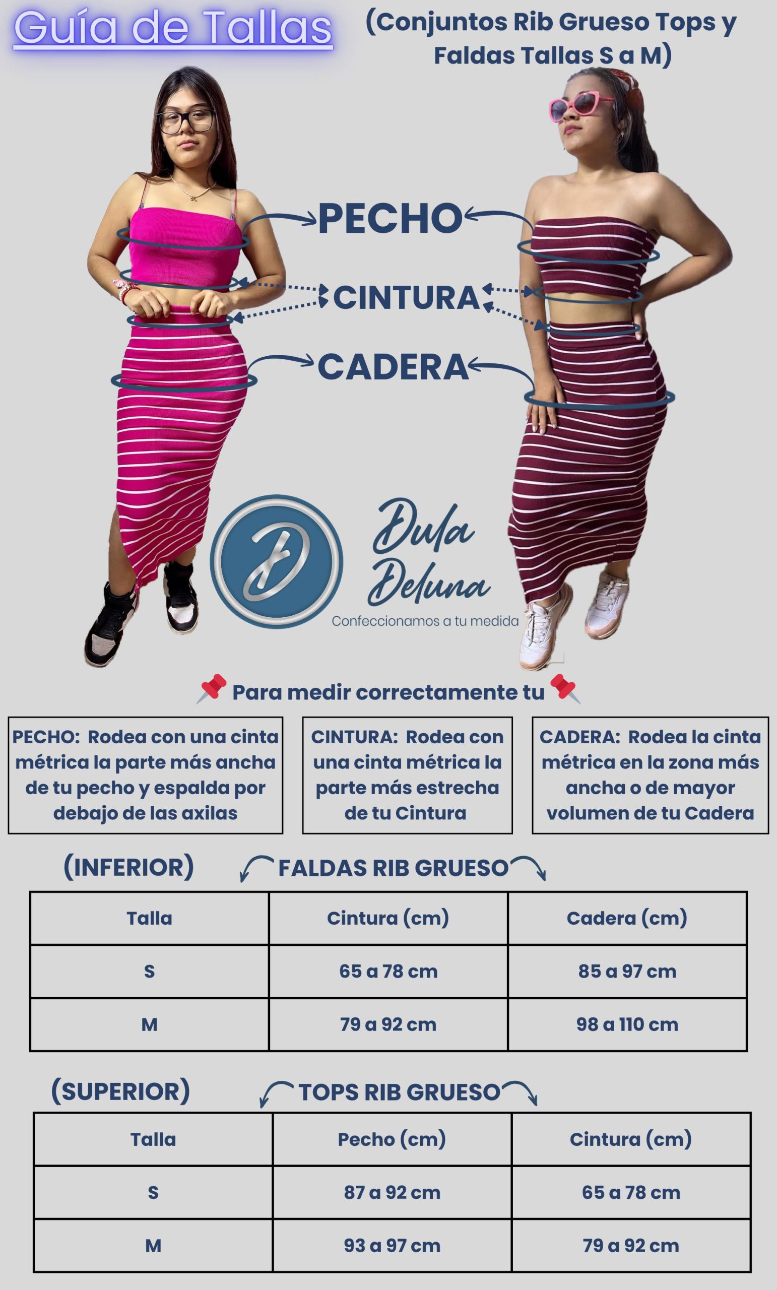 Guía de Tallas Conjunto Top y Falda Rib Grueso