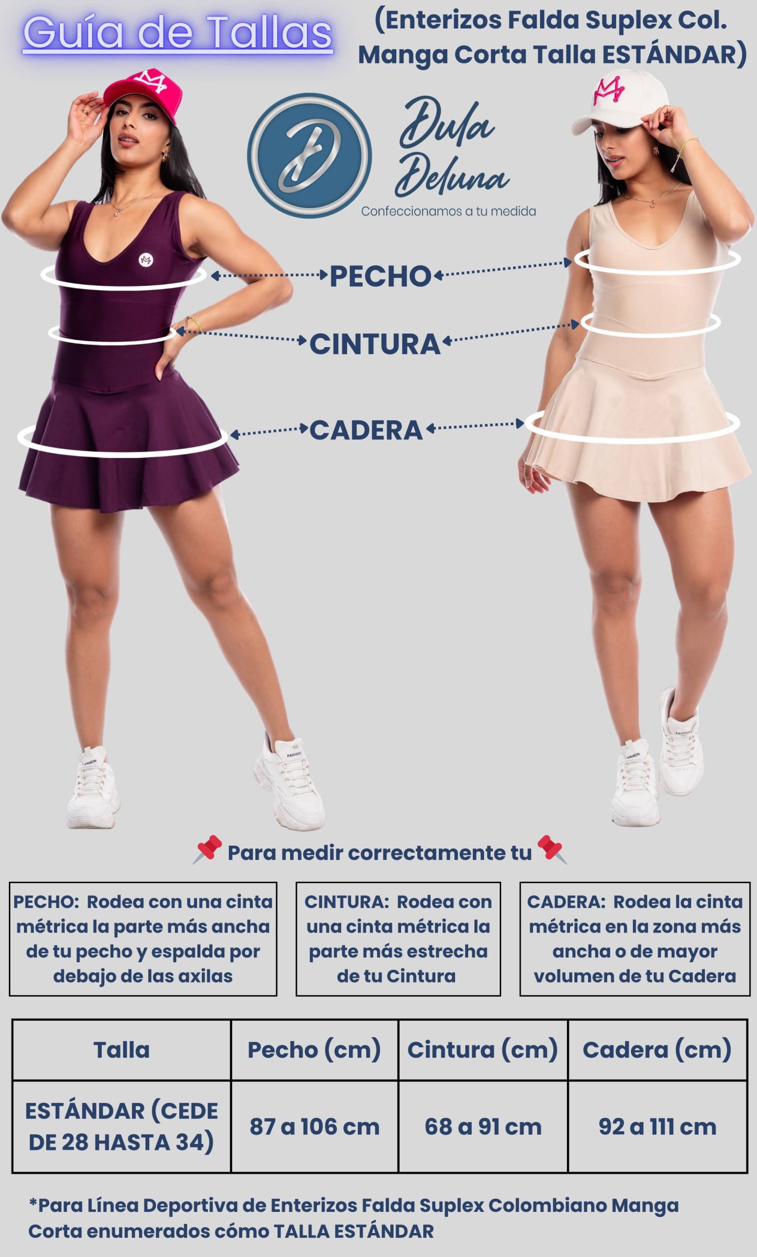 Guía de Tallas Enterizos Falda Short Manga Corta
