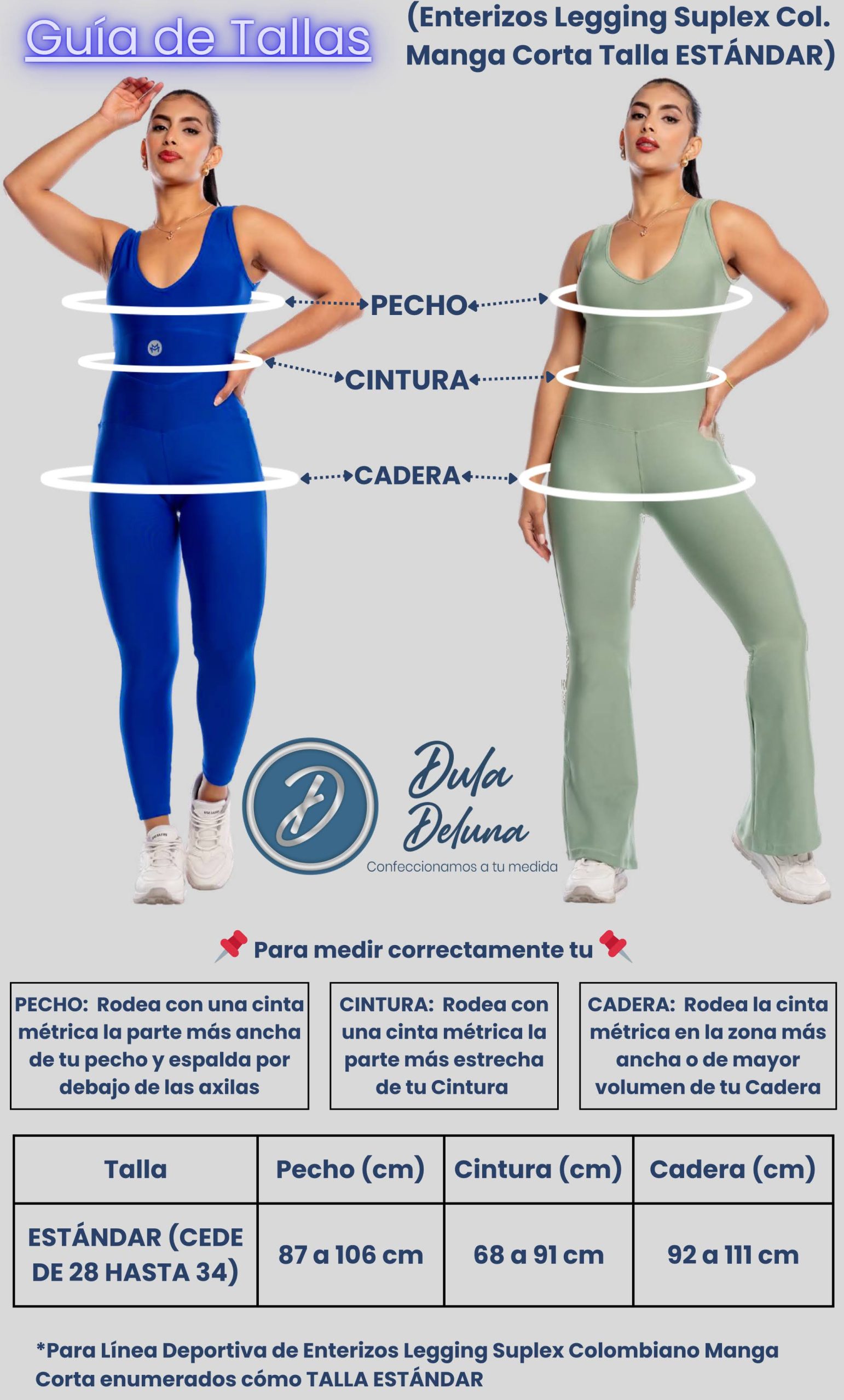 Guía de Tallas Enterizos Legging Manga Corta