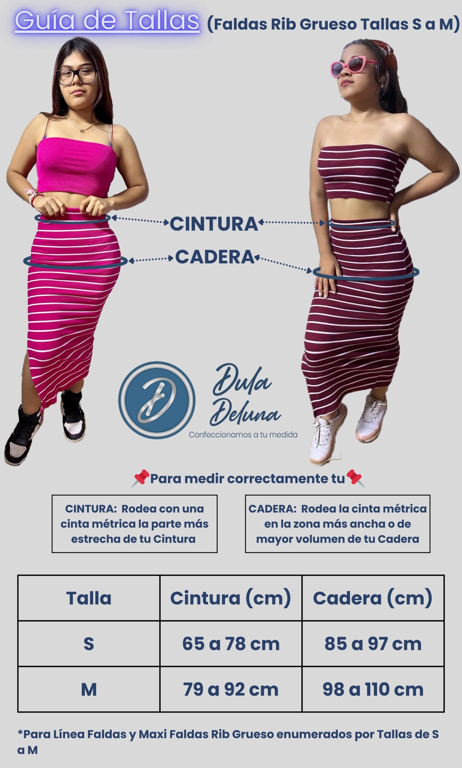 Guía de Tallas Faldas Cortas y Largas Rib Grueso