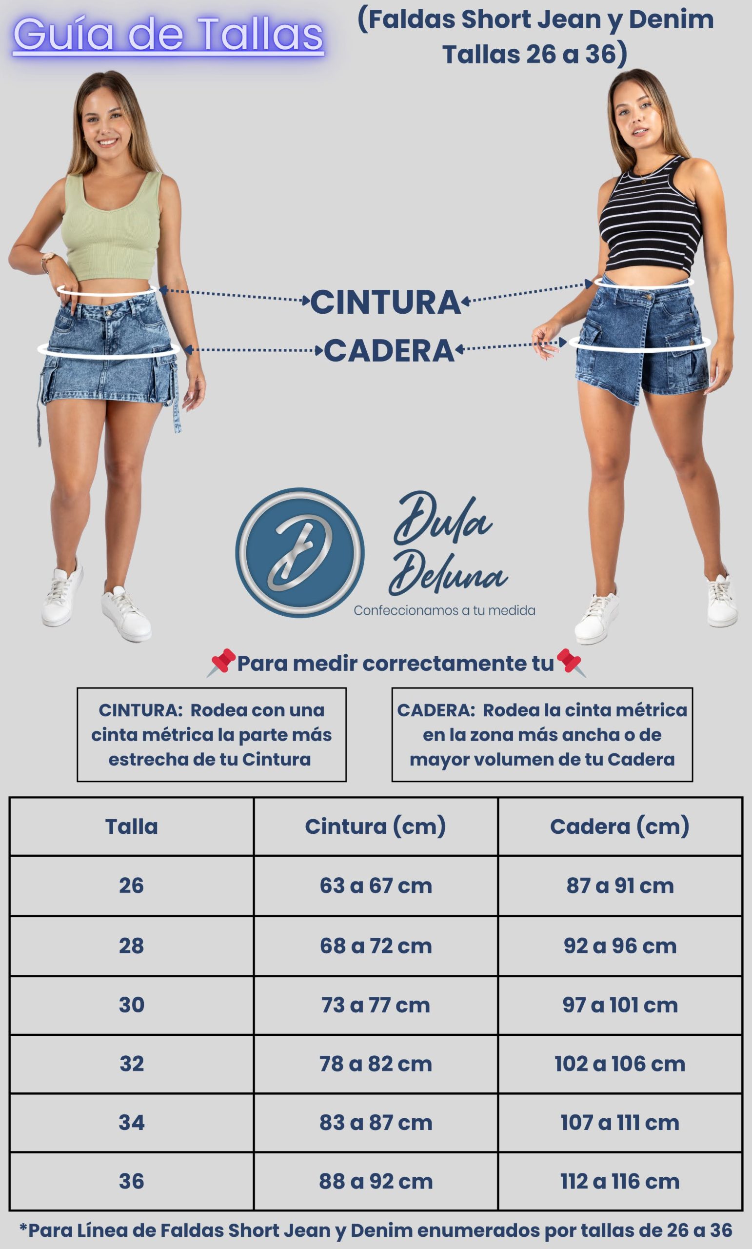 Faldas Short Jean y Denim Tallas 26 a 36