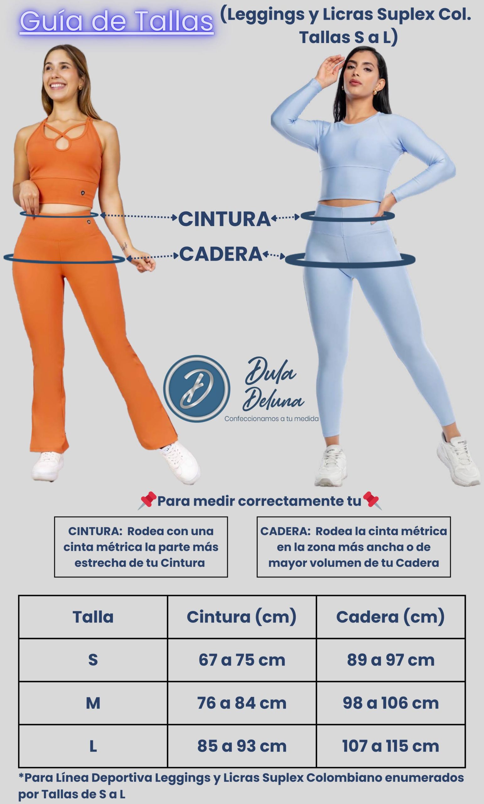 Guía de Tallas Leggings y Licras Suplex Colombiano