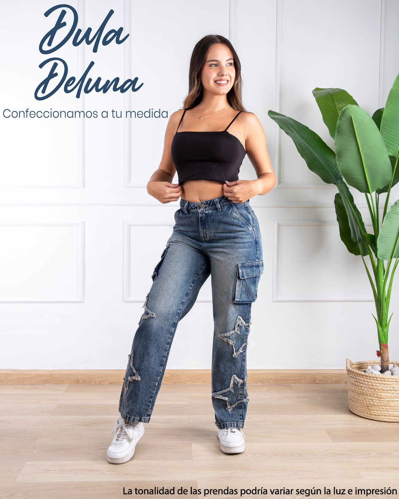 Pantalón para Mujer Jean Cargo Casual Urbano Rasgado Recto Estrella
