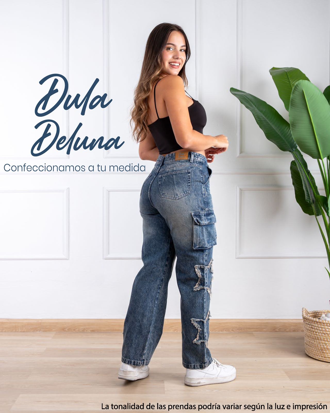 Pantalón de Mujer Jean Cargo Casual Fiesta Rasgado Recto Estrella
