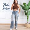 Pantalón Mujer Jean Cargo Casual Elegante Rasgado Recto Estrella