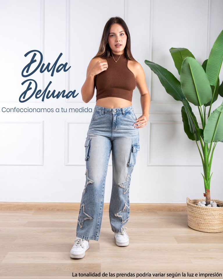 Pantalón Mujer Jean Cargo Casual Elegante Rasgado Recto Estrella