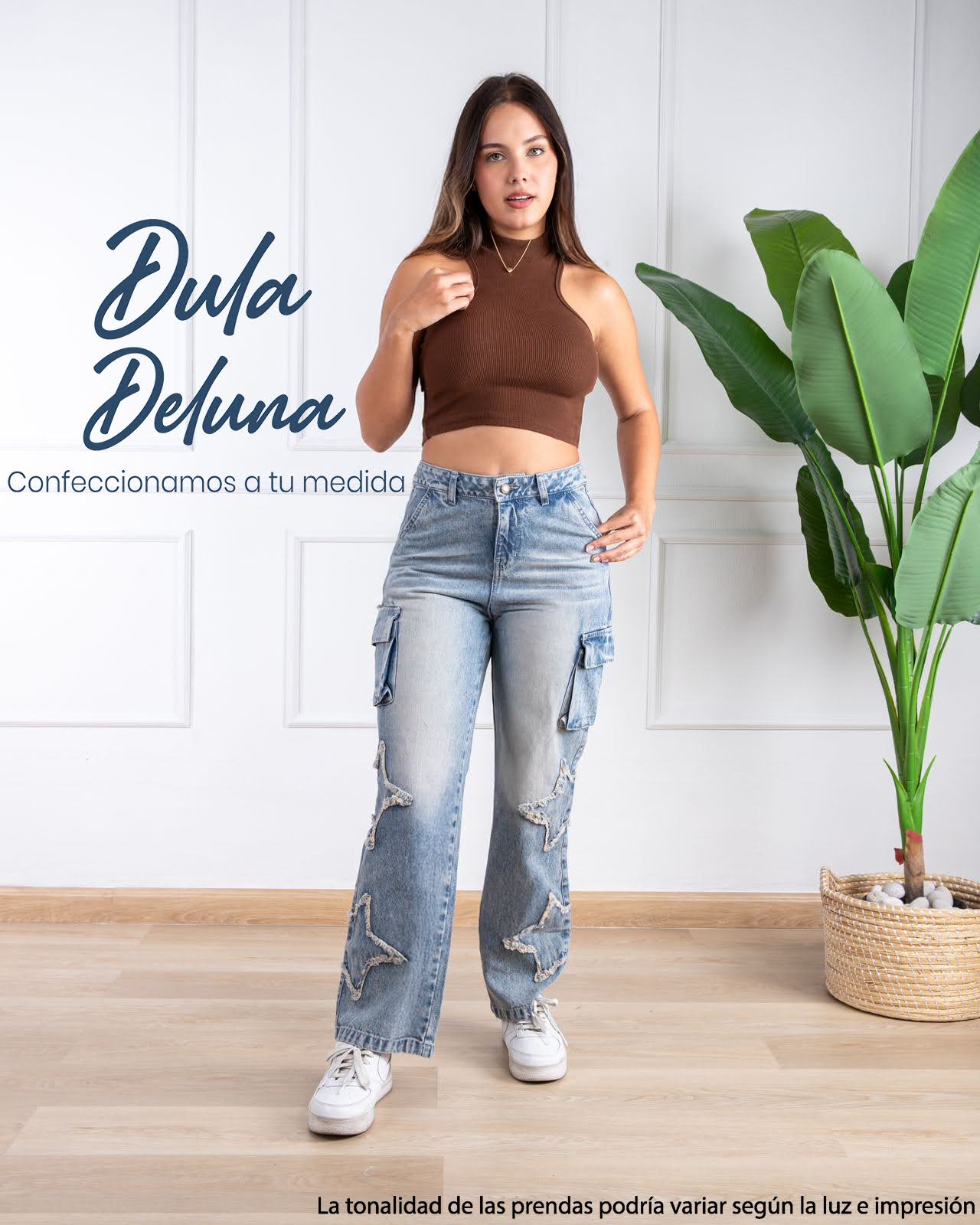 Pantalón Mujer Jean Cargo Casual Elegante Rasgado Recto Estrella