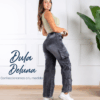 Pantalón Mujer Jean Cargo Casual Universidad Rasgado Recto Estrella