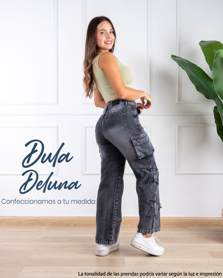 Pantalón Mujer Jean Cargo Casual Universidad Rasgado Recto Estrella