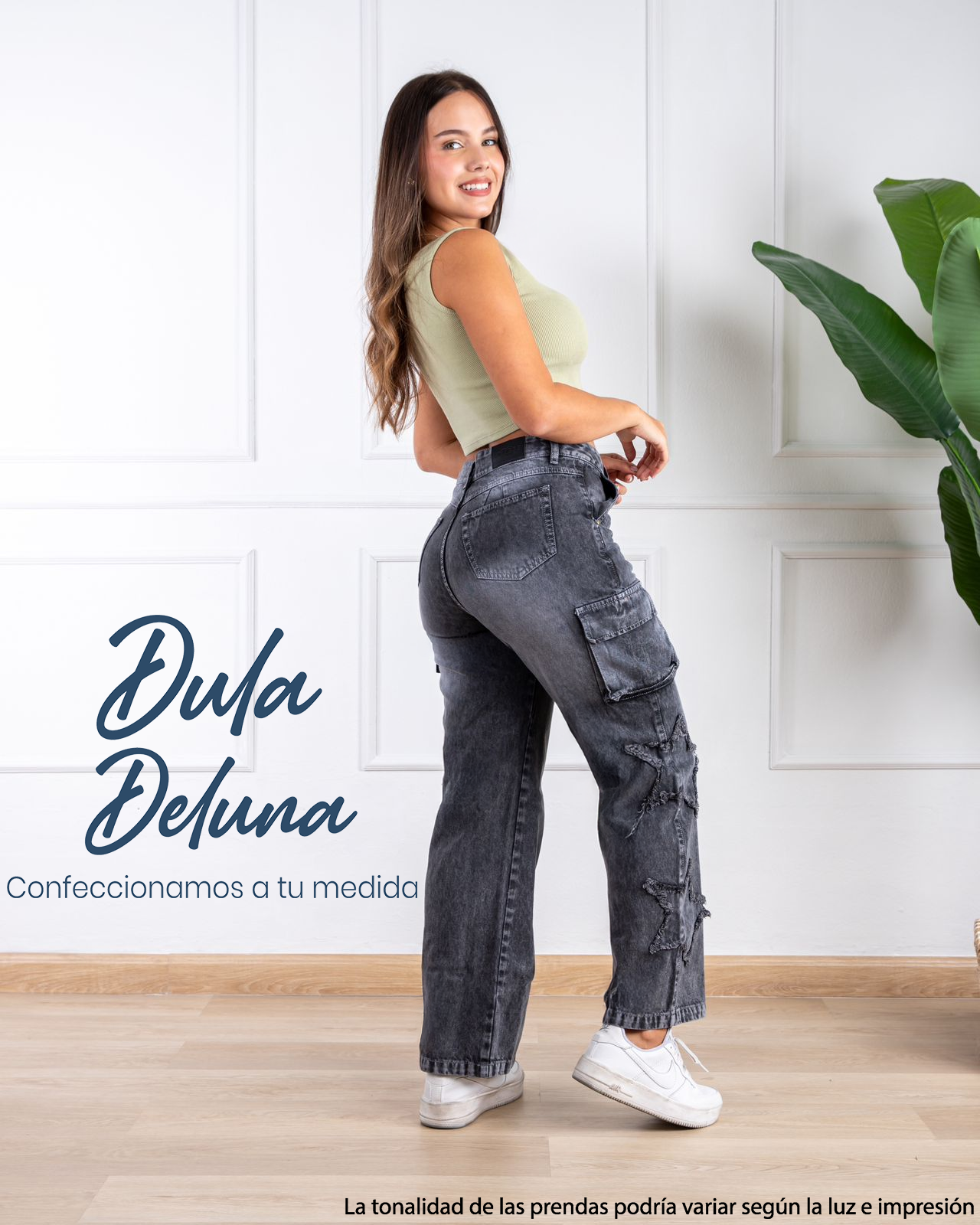 Pantalón Mujer Jean Cargo Casual Universidad Rasgado Recto Estrella