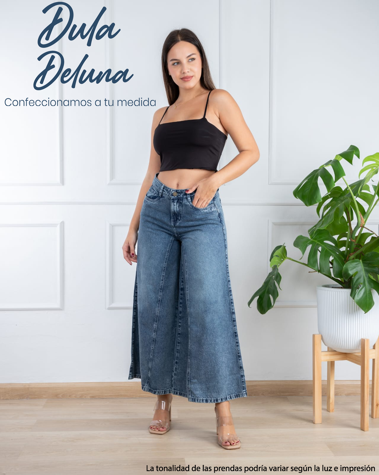 Pantalón Mujer Jean Palazo Casual Cómodo Tiro Alto Mega