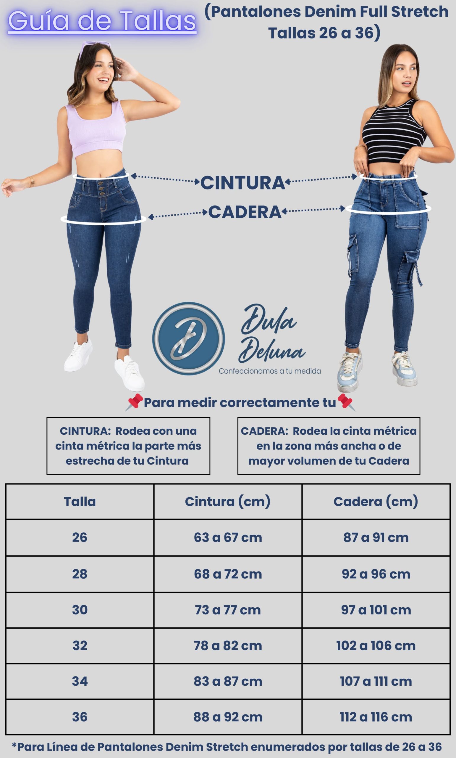 Pantalones Denim Full Stretch Tallas 26 a 36