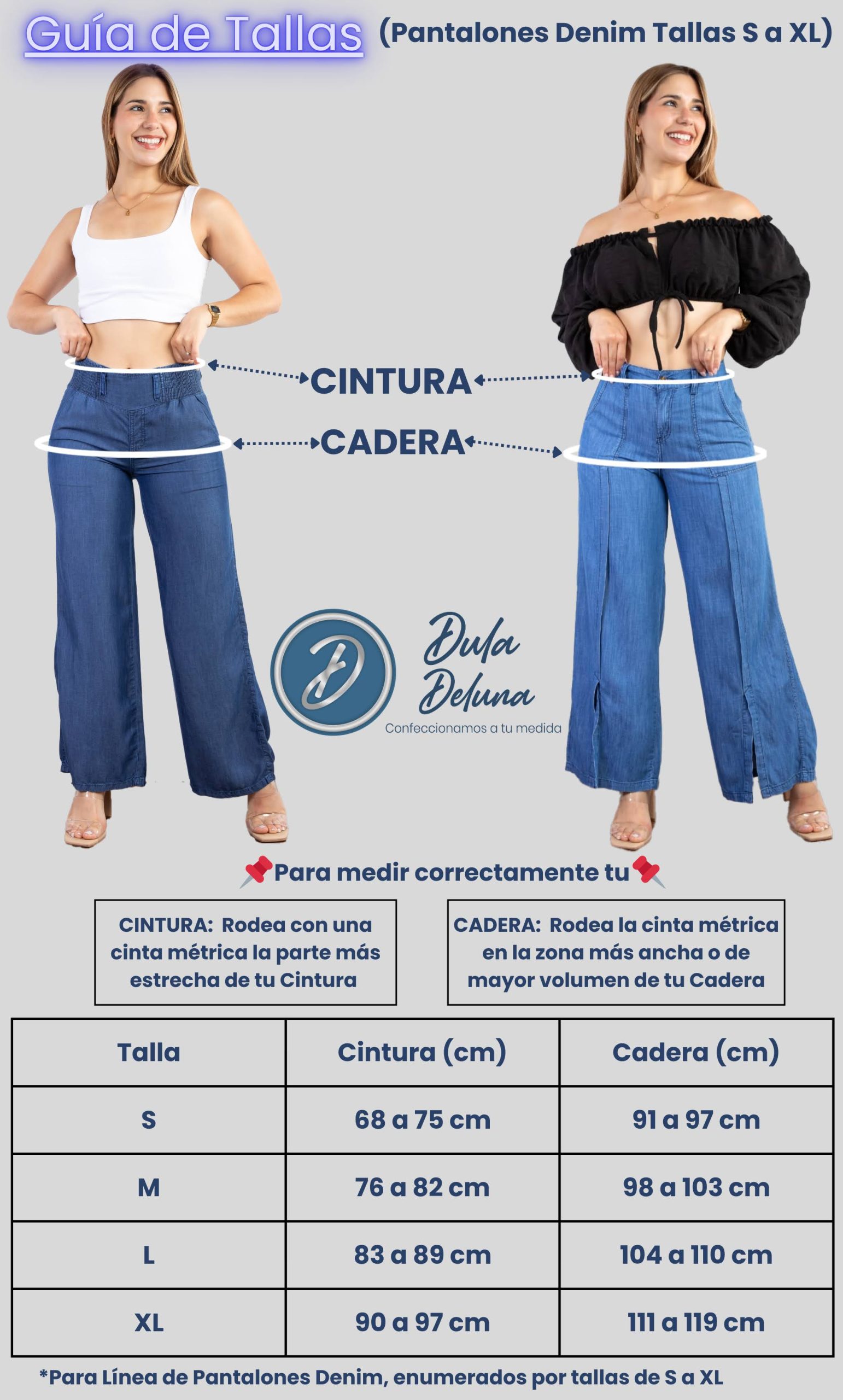 Guía de Tallas Pantalones Denim S a XL