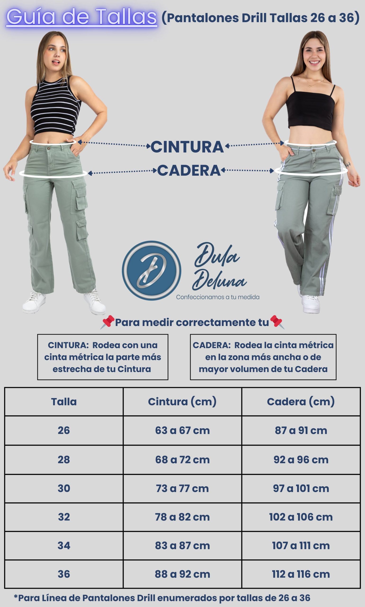 Pantalones Drill Tallas 26 a 36