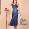 Maxi Vestido Largo para Mujer Casual Fiesta Denim con Tiras Kristal