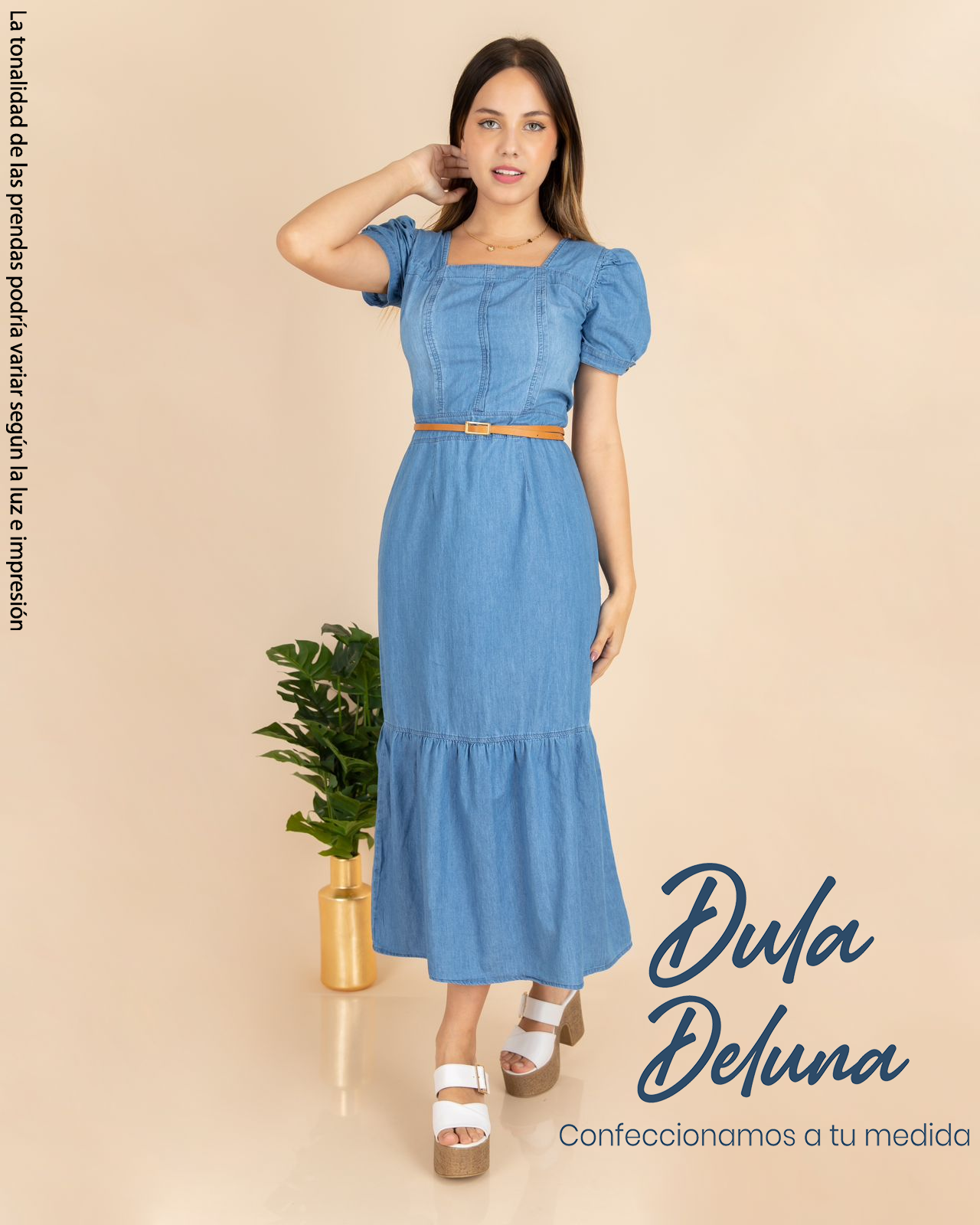 Vestido Largo Mujer Casual Elegante Midi Denim Manga Corta Luz