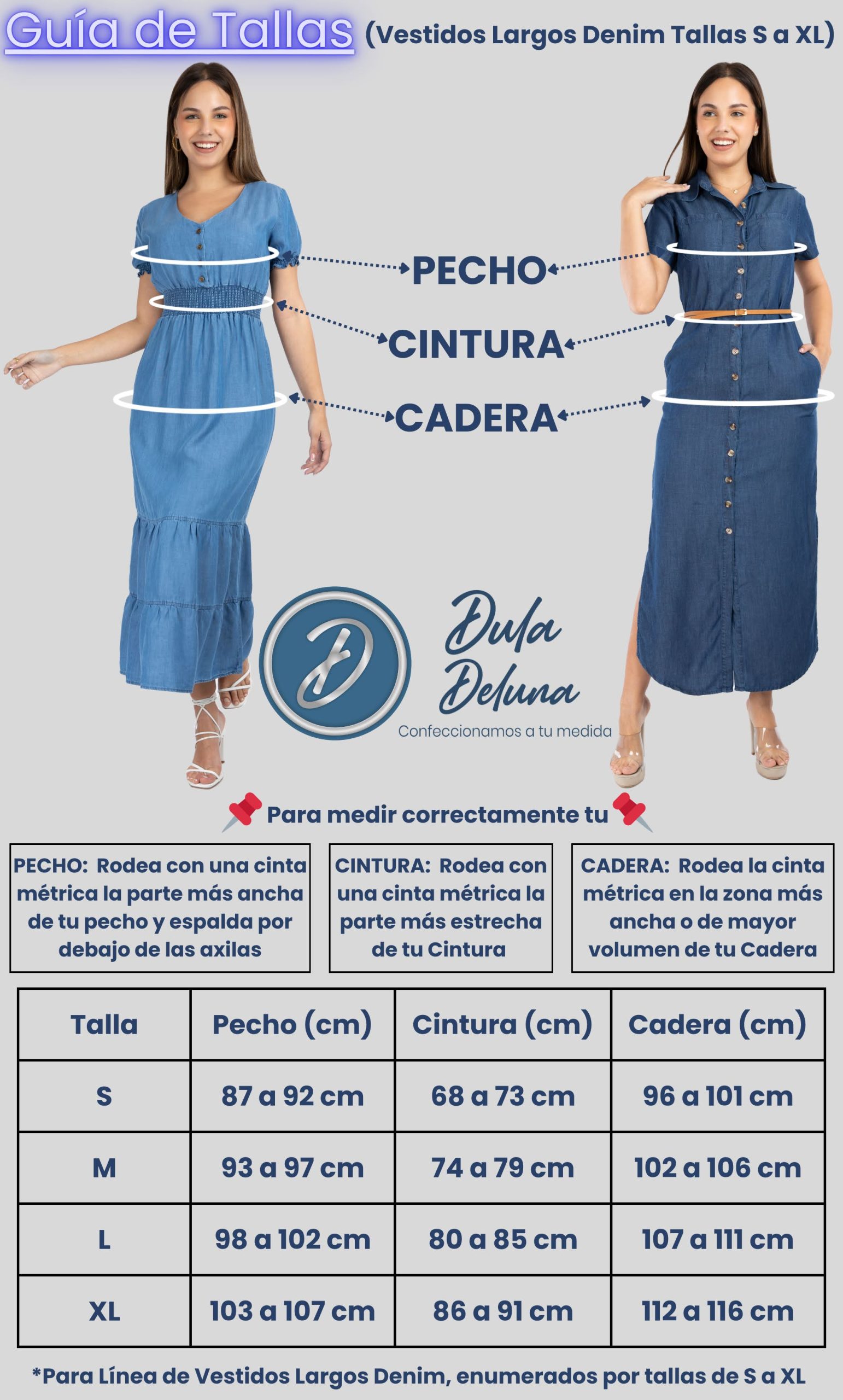 Guía de Tallas Vestidos Largos Denim