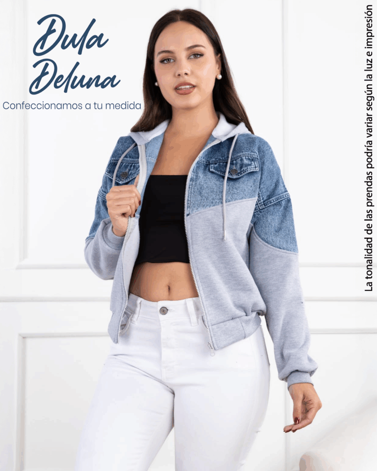 Casaca Mujer Casual Oficina Jean y Franela con Capucha Parin