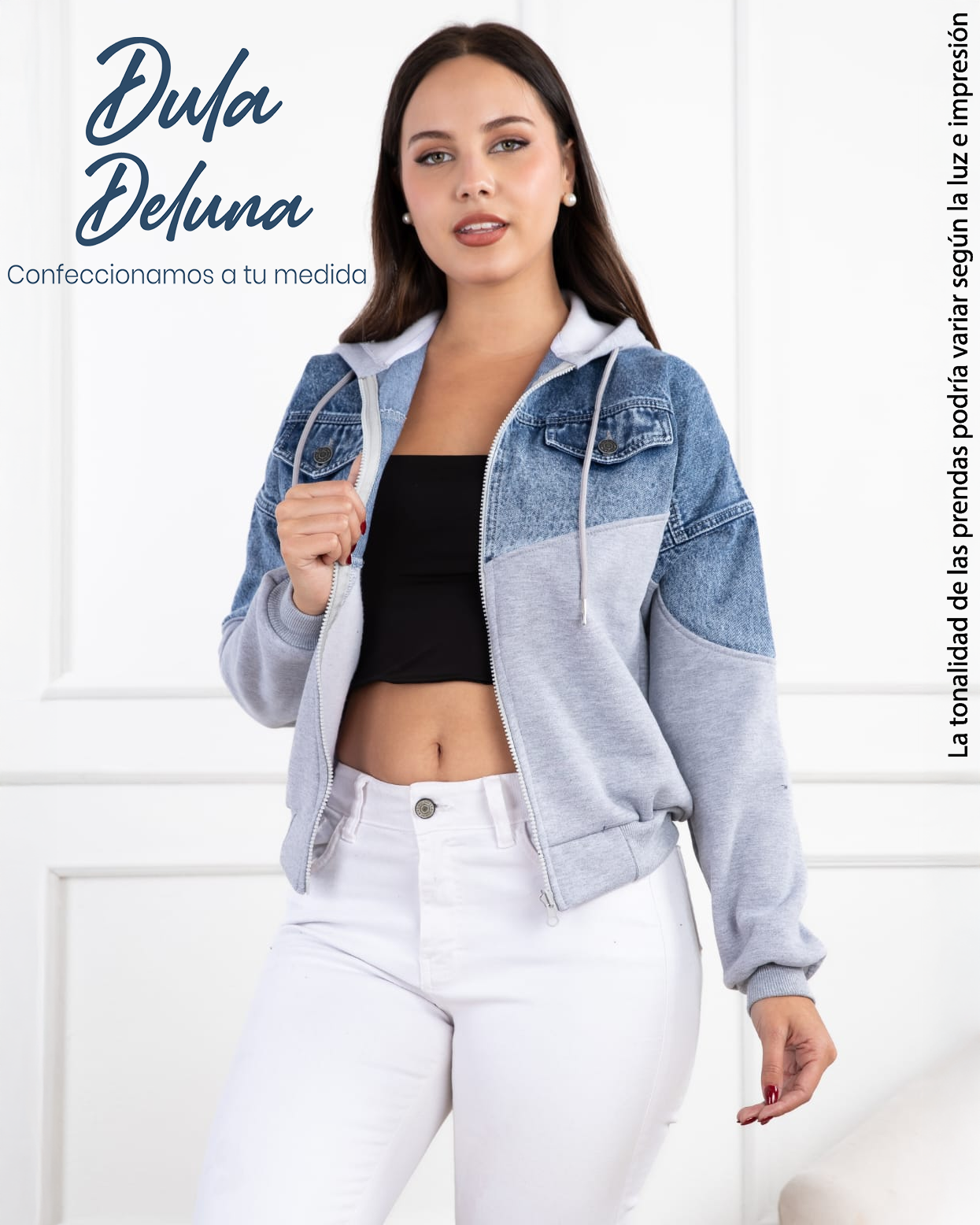 Casaca Mujer Casual Oficina Jean y Franela con Capucha Parin