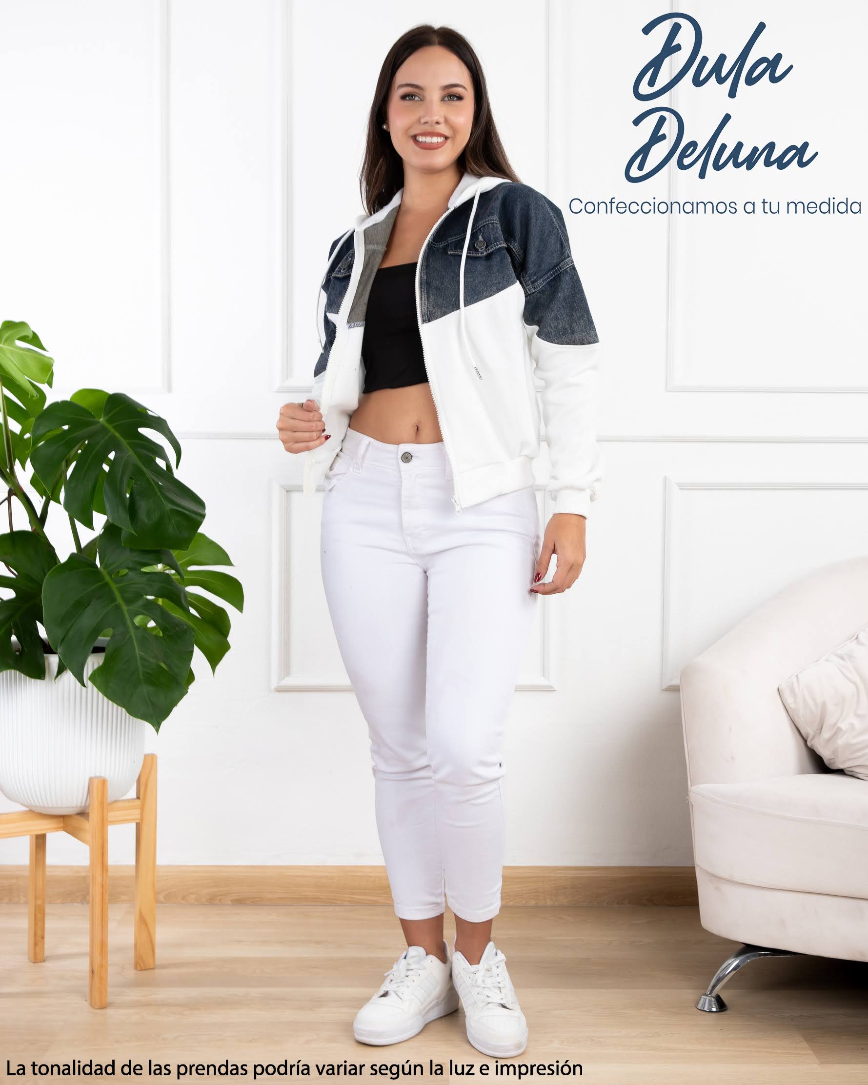 Casaca Mujer Casual Elegante Jean y Franela con Capucha Parin