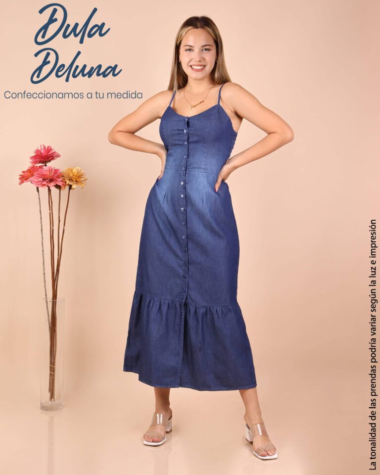 Maxi Vestido Largo Mujer Casual Elegante Denim con Tiras Kristal