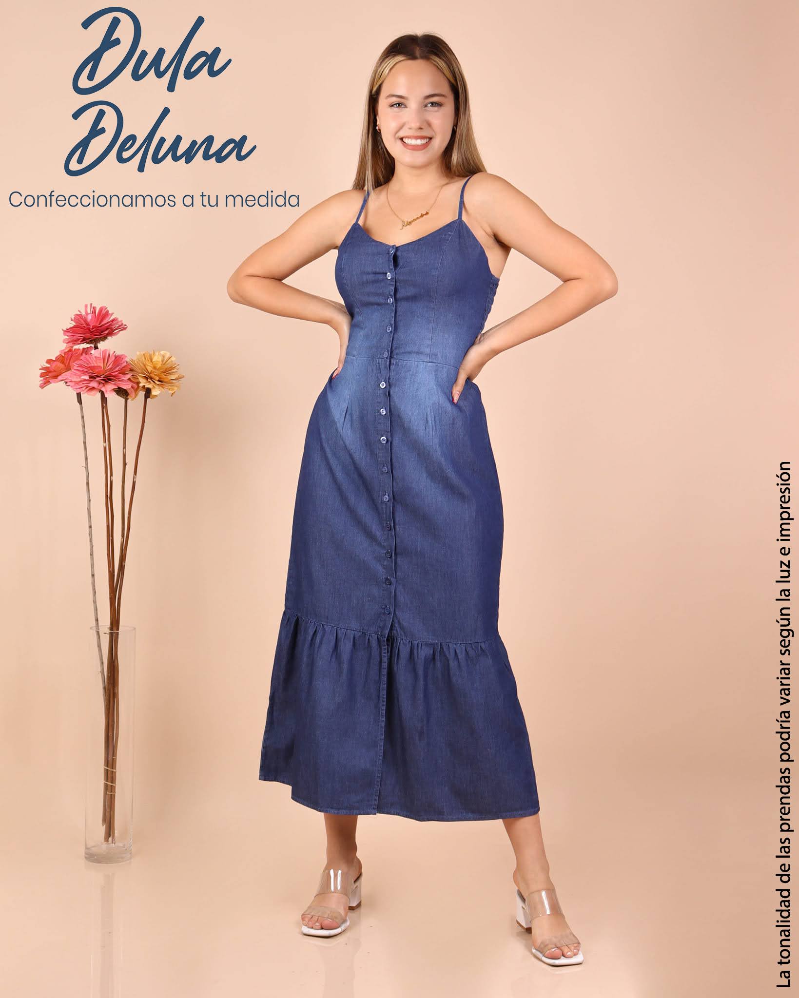 Maxi Vestido Largo Mujer Casual Elegante Denim con Tiras Kristal