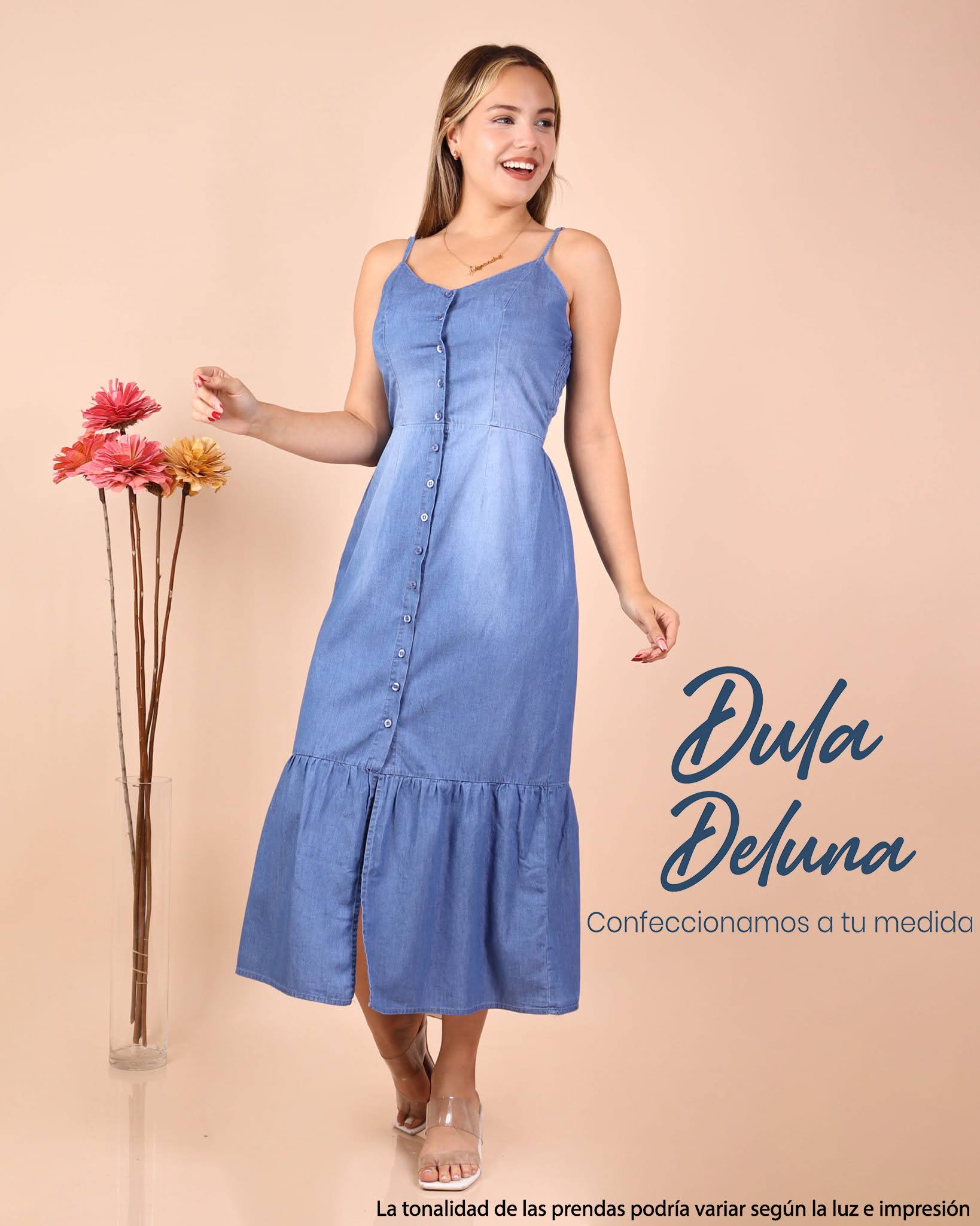 Maxi Vestido Largo Mujer Casual Elegante Denim con Tiras Kristal