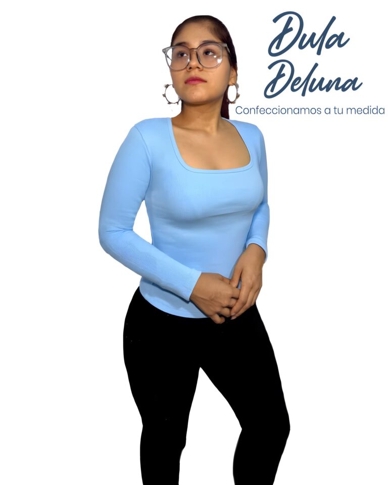 Blusa de Mujer Casual Noche Rib Grueso Stretch Manga Larga Cuadrado