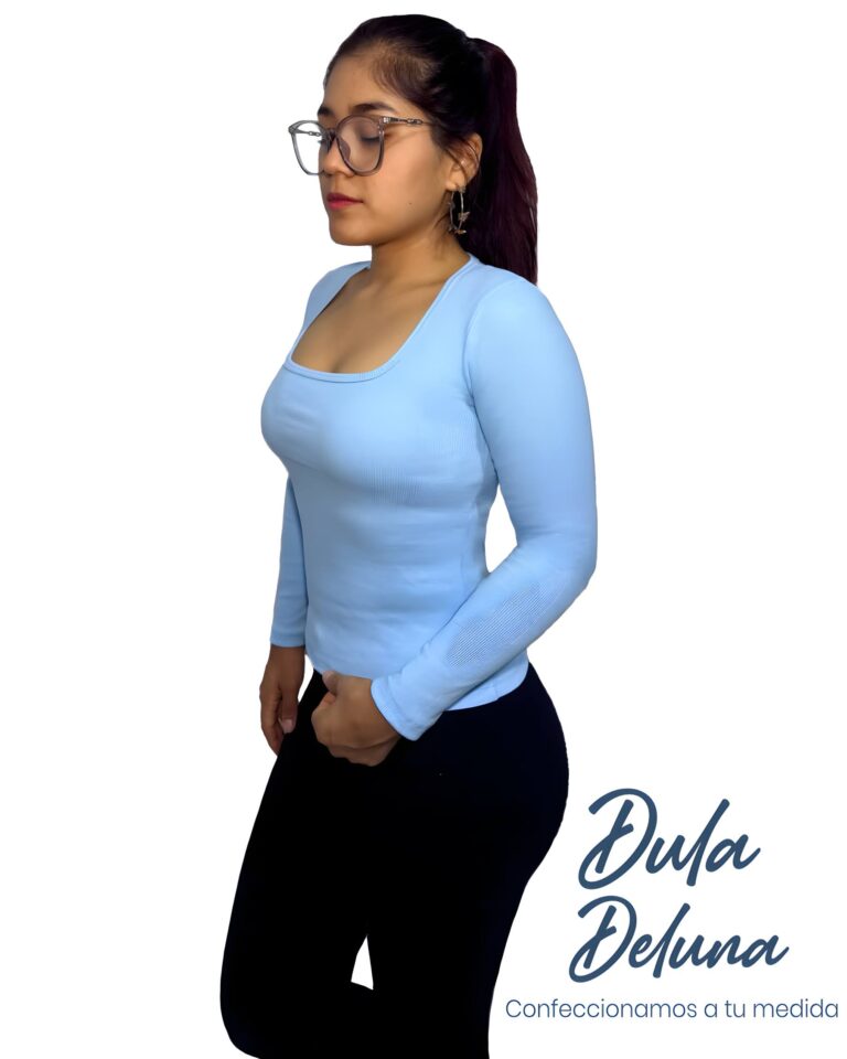Blusa Mujer Casual Urbano Rib Grueso Stretch Manga Larga Cuadrado