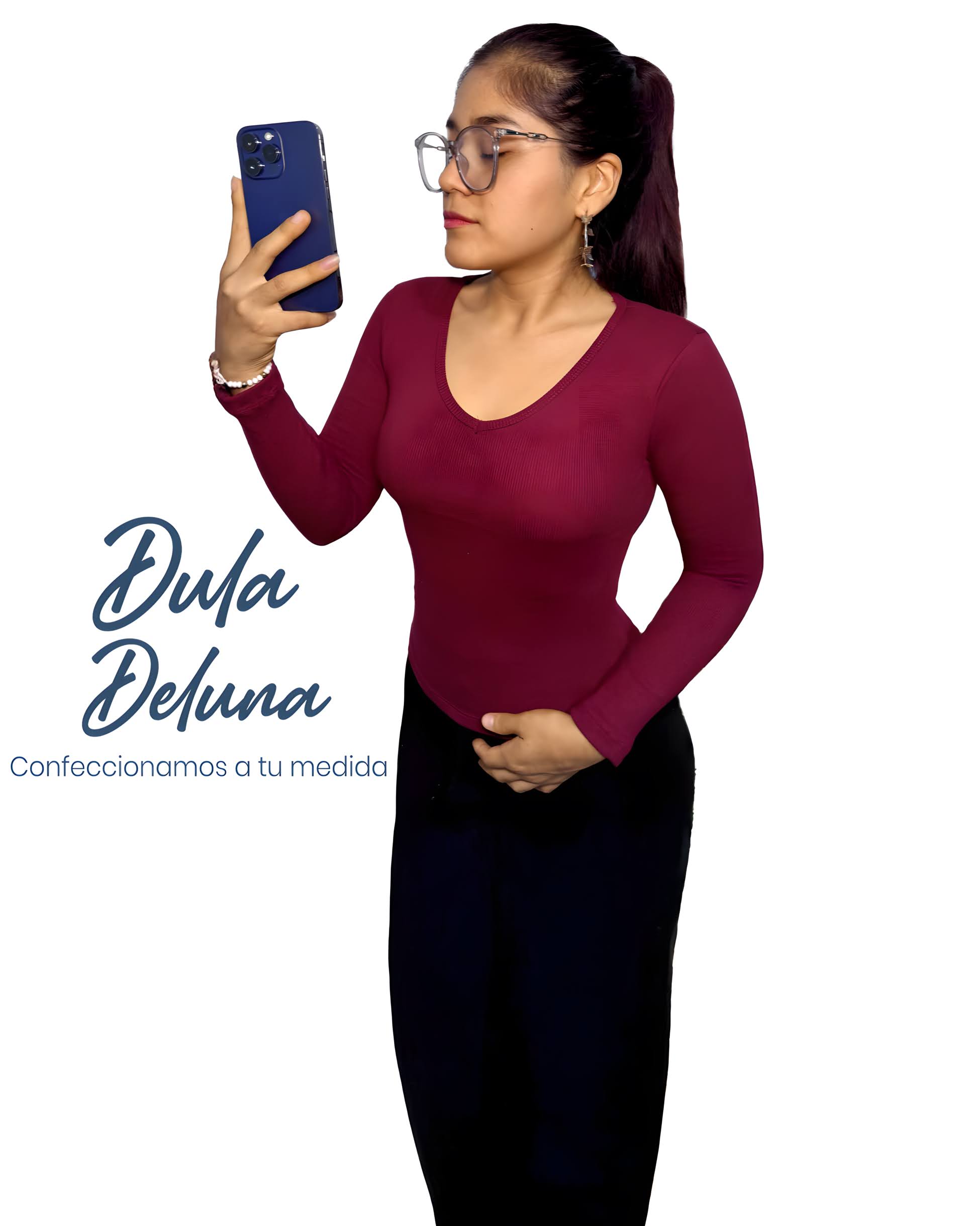 Blusa de Mujer Casual Noche Rib Grueso Stretch Manga Larga Cuello V
