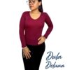 Blusa Mujer Casual Urbano Rib Grueso Stretch Manga Larga Cuello V