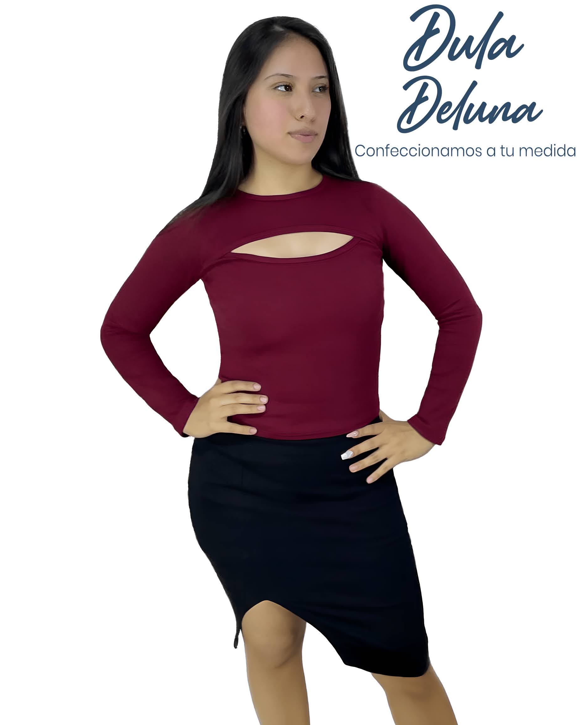 Blusa Mujer Casual Elegante Rib Grueso Stretch Manga Larga Gaviota