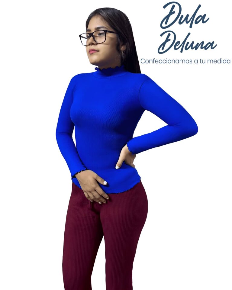 Blusa Mujer Casual Invierno Rib Grueso Stretch Manga Larga Lechuga