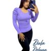 Blusa de Mujer Casual Urbano Rib Grueso Stretch Manga Larga Princesa