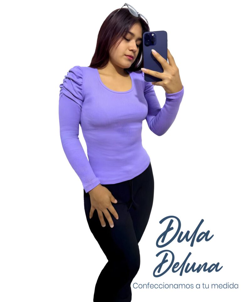 Blusa de Mujer Casual Urbano Rib Grueso Stretch Manga Larga Princesa