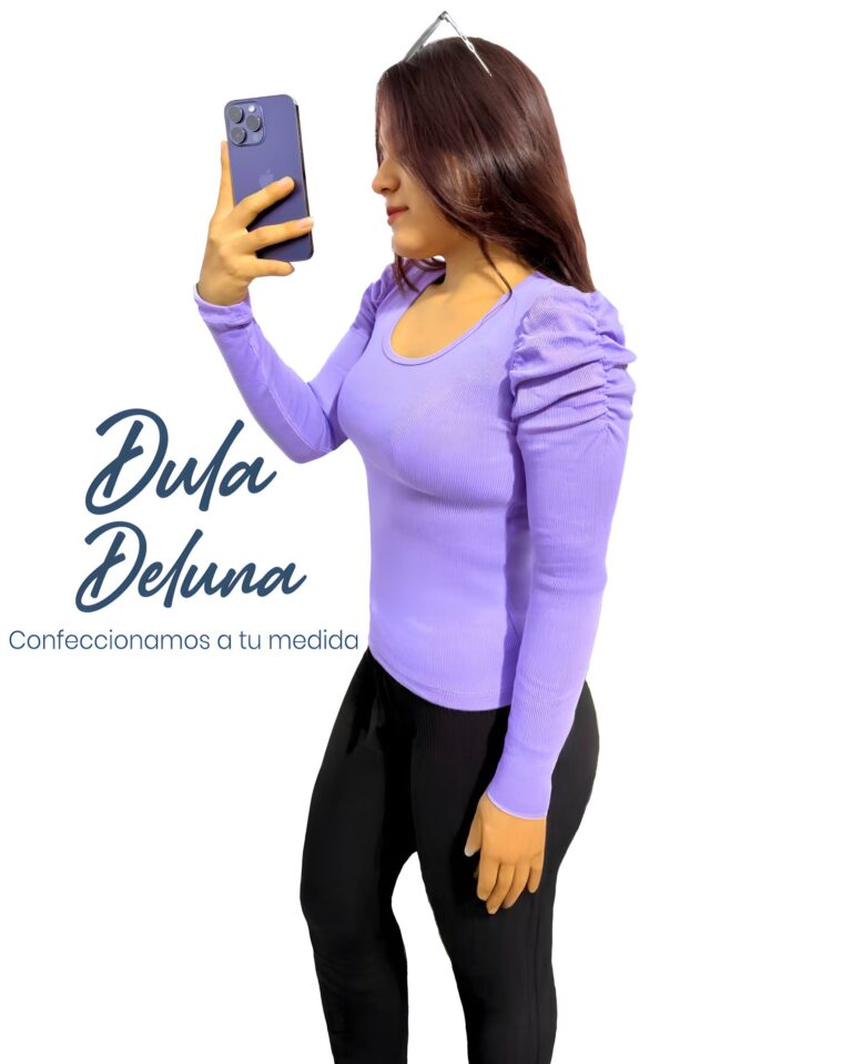 Blusa Mujer Casual Elegante Rib Grueso Stretch Manga Larga Princesa