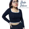 Crop Top de Mujer Moda Casual Rib Grueso Stretch Manga Larga Bicolor