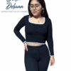 Crop Top Mujer Casual Invierno Rib Grueso Stretch Manga Larga Bicolor