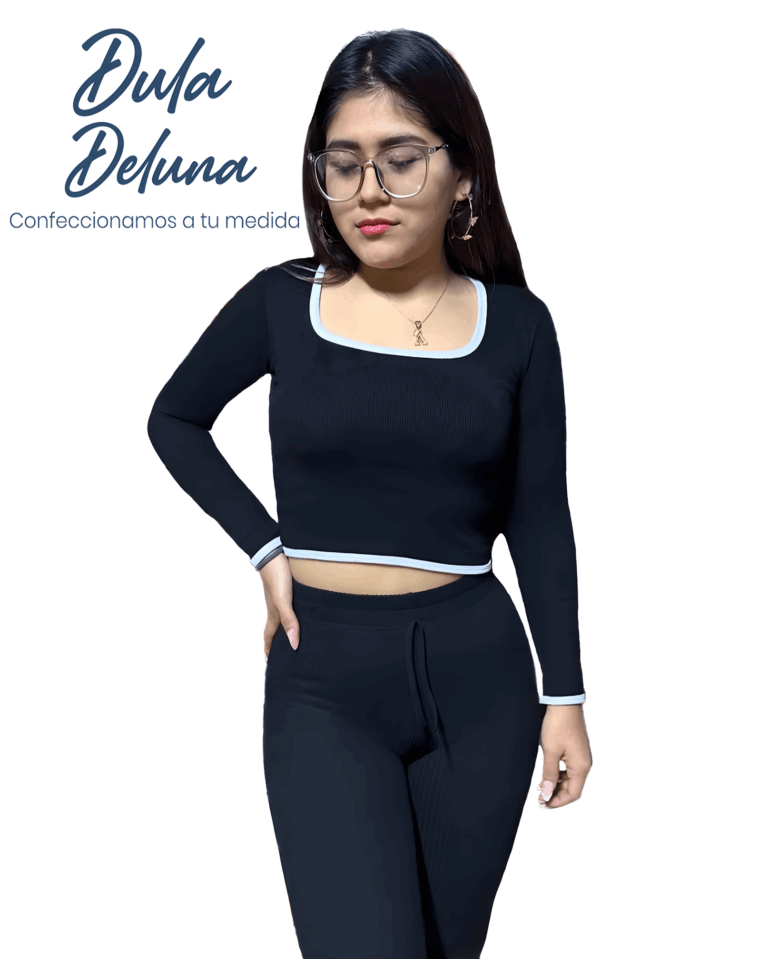 Crop Top Mujer Casual Invierno Rib Grueso Stretch Manga Larga Bicolor